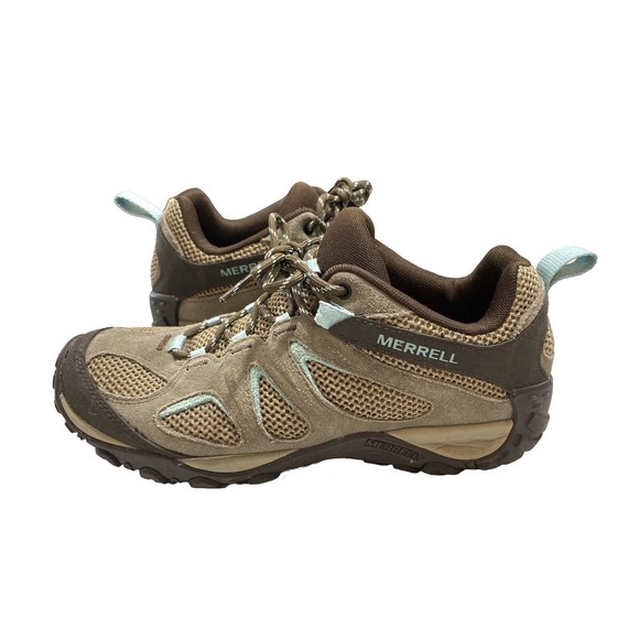 Merrell Shoes - MERRELL Yakota 2 Shoes Womens 9.5 Hiking Trail Tan/Lt Blue